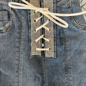 Stylish Blue Jeans with Lace-Up Detail